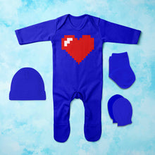 Load image into Gallery viewer, 8 Bit Heart Minimal Jumpsuit with Cap, Mittens and Booties Romper Set for Baby Girl - KidsFashionVilla
