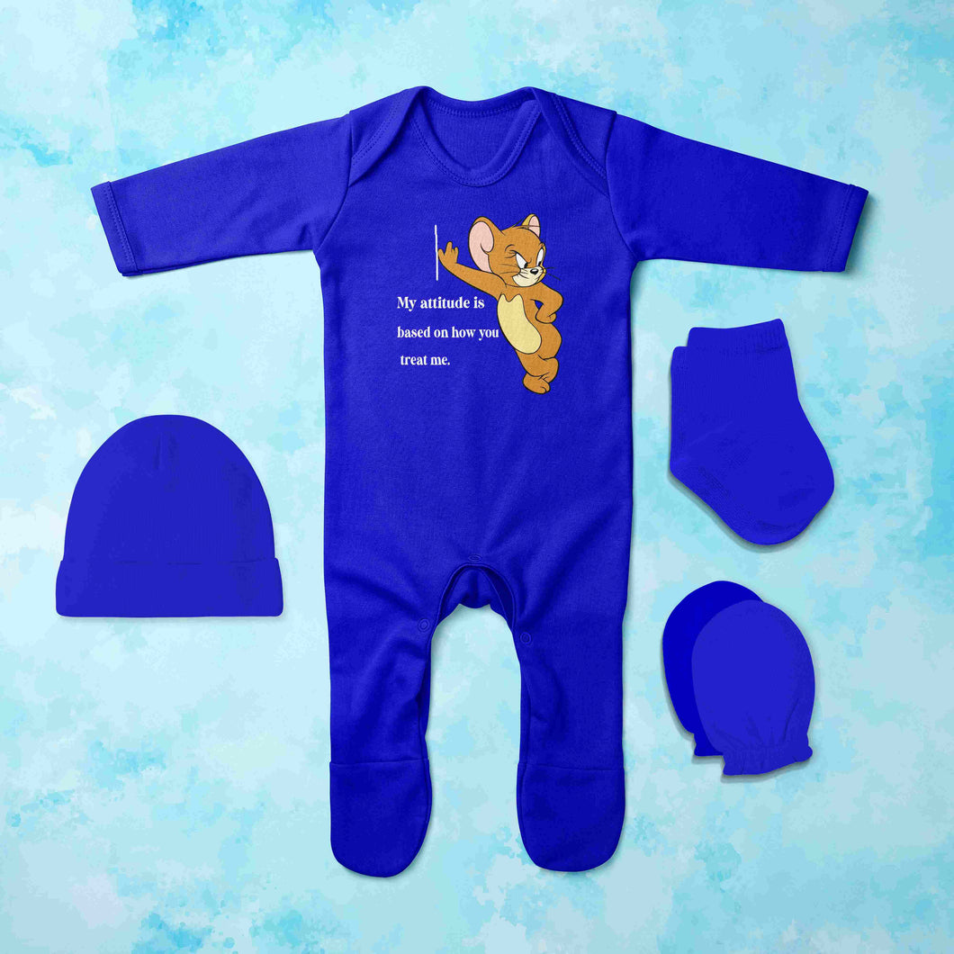 Attitude Shows Cute Jerry Quotes Jumpsuit with Cap, Mittens and Booties Romper Set for Baby Boy - KidsFashionVilla