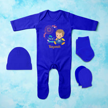 Load image into Gallery viewer, Custom Name My First Rakhi Jumpsuit with Cap, Mittens and Booties Romper Set for Baby Boy - KidsFashionVilla
