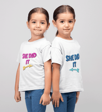 Load image into Gallery viewer, She Did it Sister-Sister Kids Half Sleeves T-Shirts -KidsFashionVilla
