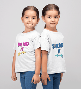She Did it Sister-Sister Kids Half Sleeves T-Shirts -KidsFashionVilla