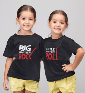 Big Sister Rock Lil Sister Roll Sister-Sister Kids Half Sleeves T-Shirts -KidsFashionVilla