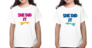 She Did it Sister-Sister Kids Half Sleeves T-Shirts -KidsFashionVilla