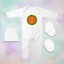 Load image into Gallery viewer, Royal Enfield Since 1901 Logo Jumpsuit with Cap, Mittens and Booties Romper Set for Baby Boy - KidsFashionVilla
