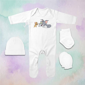 Cute Friends Cartoon Jumpsuit with Cap, Mittens and Booties Romper Set for Baby Boy - KidsFashionVilla
