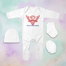 Load image into Gallery viewer, Custom Name IPL SRH Sunrisers Hyderabad Jumpsuit with Cap, Mittens and Booties Romper Set for Baby Boy - KidsFashionVilla
