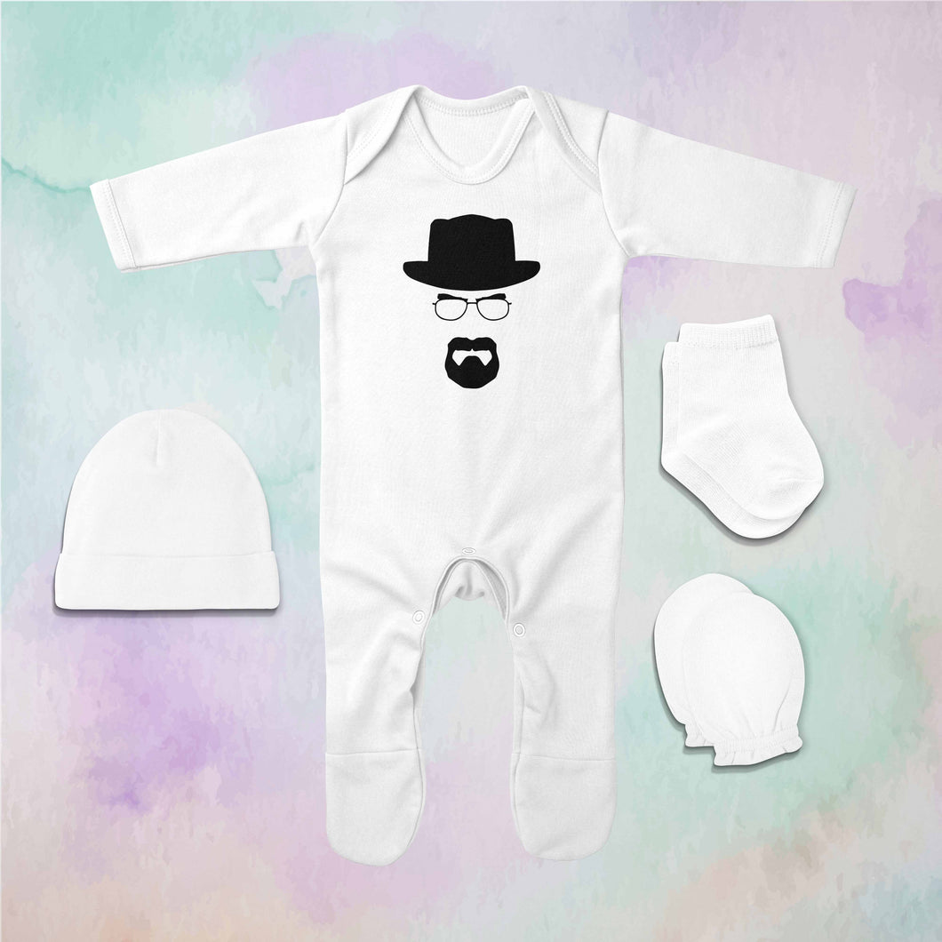 Heisenberg Breaking Bad Web Series Jumpsuit with Cap, Mittens and Booties Romper Set for Baby Boy - KidsFashionVilla