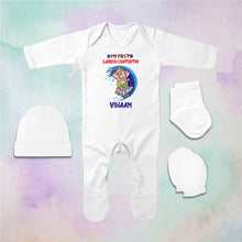 Load image into Gallery viewer, My First Ganesh Chaturthi Jumpsuit with Cap, Mittens and Booties Romper Set for Baby Boy - KidsFashionVilla
