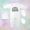 Funny Friends Cartoon Jumpsuit with Cap, Mittens and Booties Romper Set for Baby Boy - KidsFashionVilla