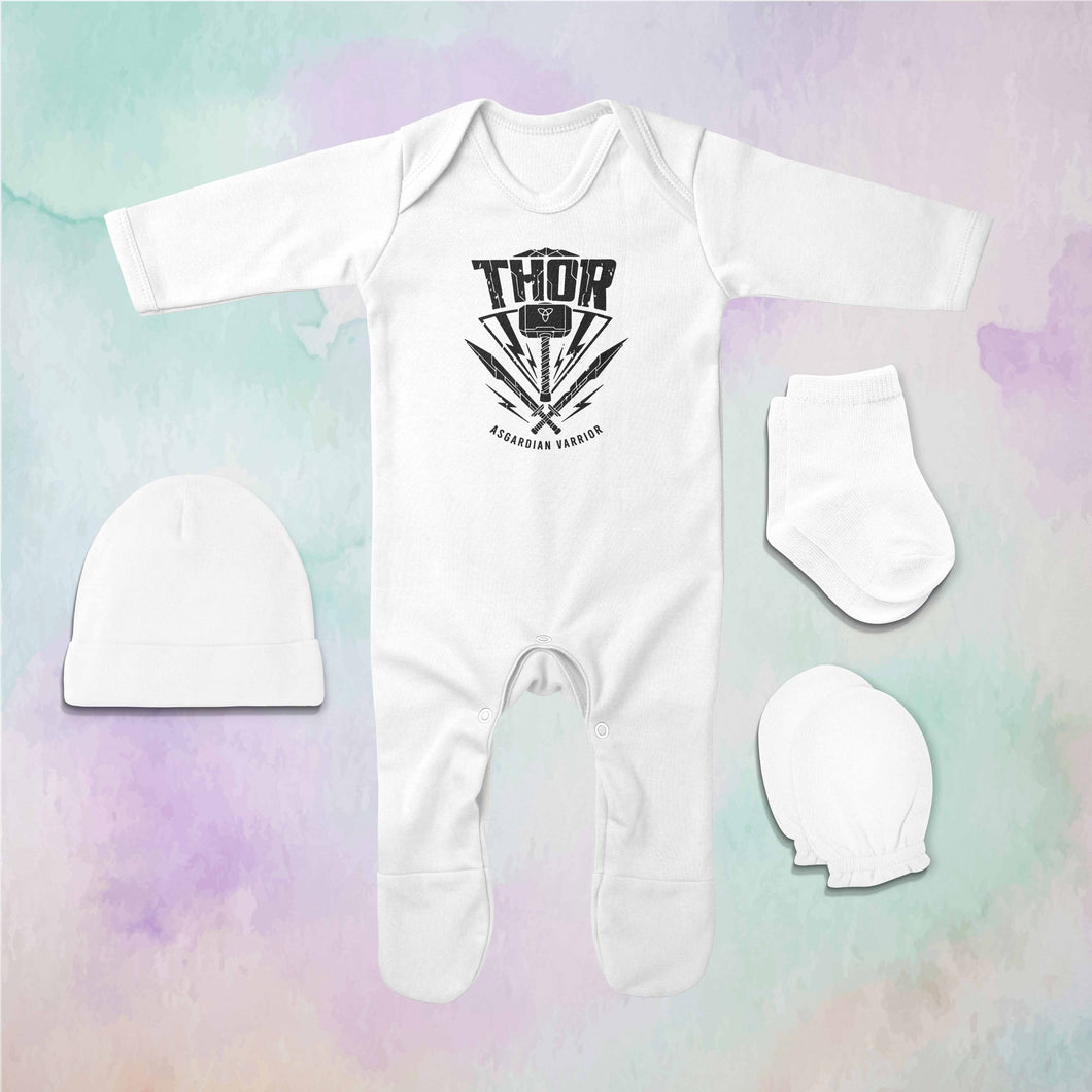 Thor Web Series Jumpsuit with Cap, Mittens and Booties Romper Set for Baby Boy - KidsFashionVilla