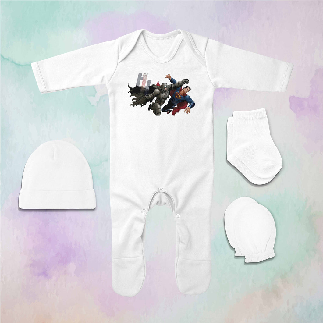 Friends Superhero Cartoon Jumpsuit with Cap, Mittens and Booties Romper Set for Baby Boy - KidsFashionVilla