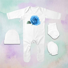Load image into Gallery viewer, Blue Rose Minimal Jumpsuit with Cap, Mittens and Booties Romper Set for Baby Boy - KidsFashionVilla
