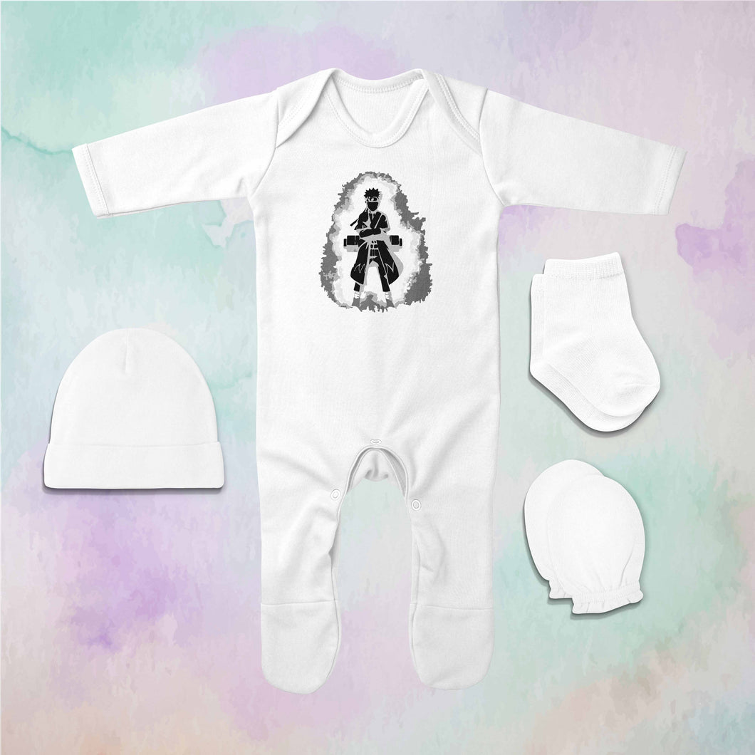 Naruto Web Series Jumpsuit with Cap, Mittens and Booties Romper Set for Baby Boy - KidsFashionVilla