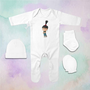 So Cute Cartoon Jumpsuit with Cap, Mittens and Booties Romper Set for Baby Girl - KidsFashionVilla