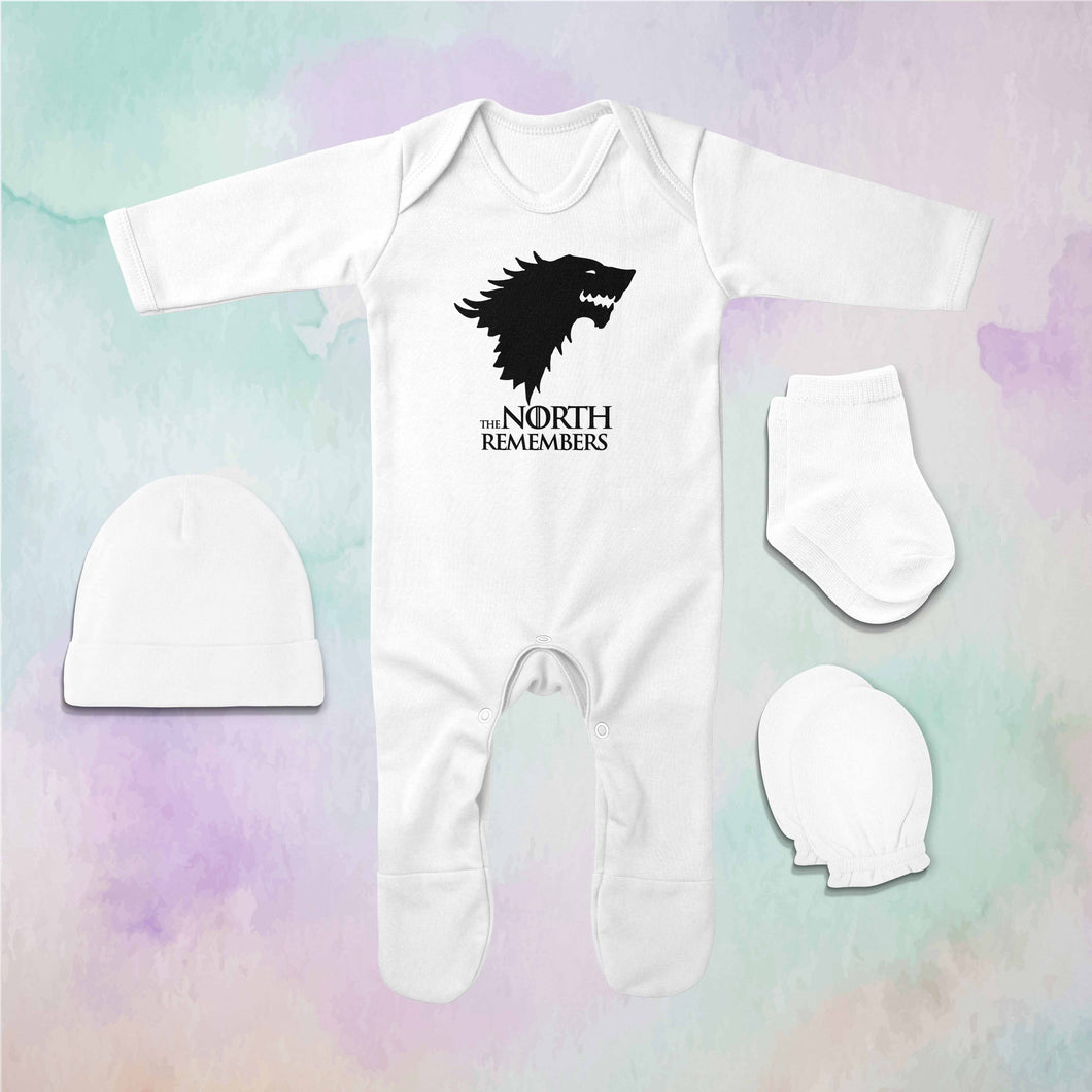 The North Remembers Web Series Jumpsuit with Cap, Mittens and Booties Romper Set for Baby Boy - KidsFashionVilla