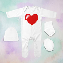 Load image into Gallery viewer, 8 Bit Heart Minimal Jumpsuit with Cap, Mittens and Booties Romper Set for Baby Girl - KidsFashionVilla
