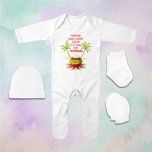 Load image into Gallery viewer, Custom Name Cant Keep Calm Its Time For Pongal Jumpsuit with Cap, Mittens and Booties Romper Set for Baby Girl - KidsFashionVilla
