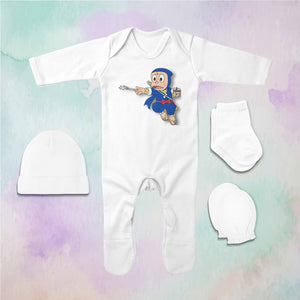 Funny Cartoon Jumpsuit with Cap, Mittens and Booties Romper Set for Baby Girl - KidsFashionVilla