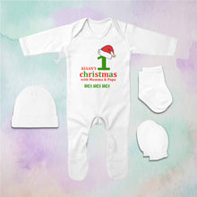 Load image into Gallery viewer, Customized Name 1st Christmas With Mumma &amp; Papa Jumpsuit with Cap, Mittens and Booties Romper Set for Baby Boy - KidsFashionVilla
