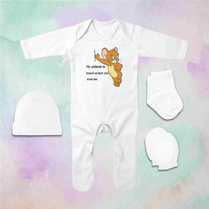 Attitude Shows Cute Jerry Quotes Jumpsuit with Cap, Mittens and Booties Romper Set for Baby Boy - KidsFashionVilla