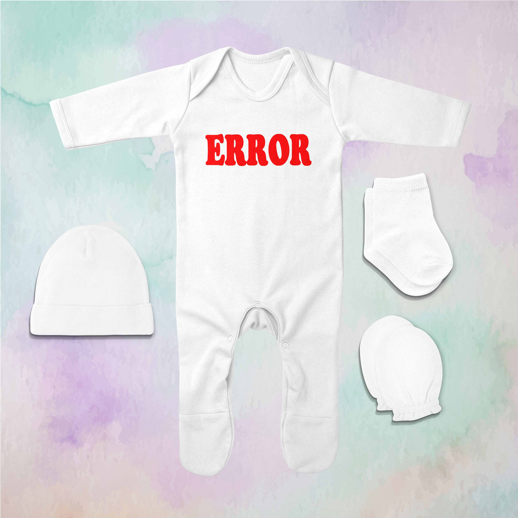 Error Minimal Jumpsuit with Cap, Mittens and Booties Romper Set for Baby Boy - KidsFashionVilla