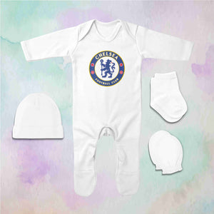 Chelsea Fc Logo Jumpsuit with Cap, Mittens and Booties Romper Set for Baby Girl - KidsFashionVilla