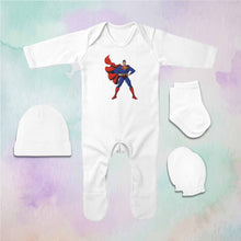 Load image into Gallery viewer, Smart Superhero Cartoon Jumpsuit with Cap, Mittens and Booties Romper Set for Baby Boy - KidsFashionVilla
