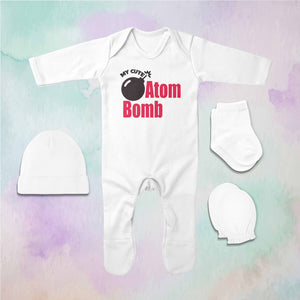 My Cute Atom Bomb Diwali Jumpsuit with Cap, Mittens and Booties Romper Set for Baby Boy - KidsFashionVilla