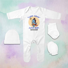 Load image into Gallery viewer, Custom Name Cutest Bhakt Mahashivratri Jumpsuit with Cap, Mittens and Booties Romper Set for Baby Boy - KidsFashionVilla
