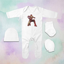 Load image into Gallery viewer, Superhero Cartoon Jumpsuit with Cap, Mittens and Booties Romper Set for Baby Girl - KidsFashionVilla
