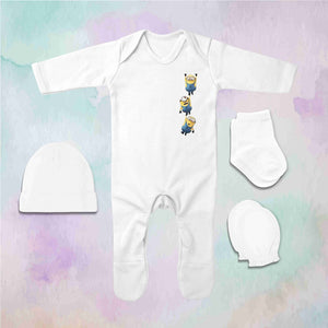 Cute Cartoons Quotes Jumpsuit with Cap, Mittens and Booties Romper Set for Baby Boy - KidsFashionVilla