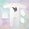 Flying Cute Superhero Cartoon Jumpsuit with Cap, Mittens and Booties Romper Set for Baby Boy - KidsFashionVilla