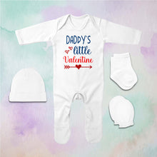 Load image into Gallery viewer, Sorry Boys Daddy Is My Valentine Jumpsuit with Cap, Mittens and Booties Romper Set for Baby Girl - KidsFashionVilla
