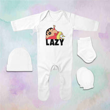 Load image into Gallery viewer, Lazy Quotes Jumpsuit with Cap, Mittens and Booties Romper Set for Baby Boy - KidsFashionVilla
