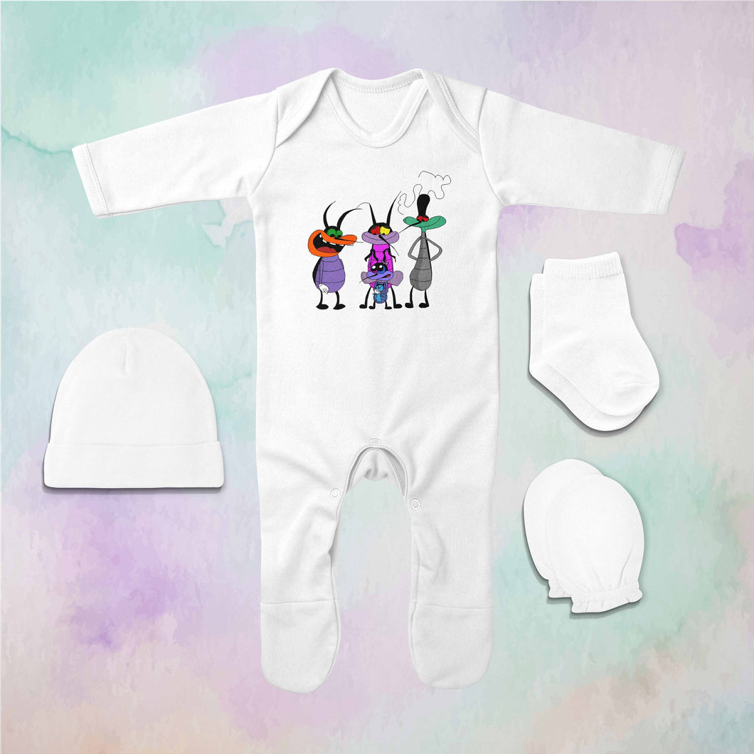 Most Funny Friends Cartoon Jumpsuit with Cap, Mittens and Booties Romper Set for Baby Boy - KidsFashionVilla