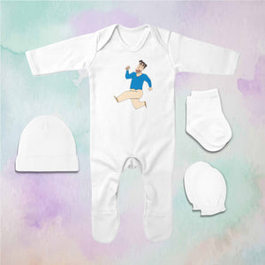 Cute Family Cartoon Jumpsuit with Cap, Mittens and Booties Romper Set for Baby Girl - KidsFashionVilla