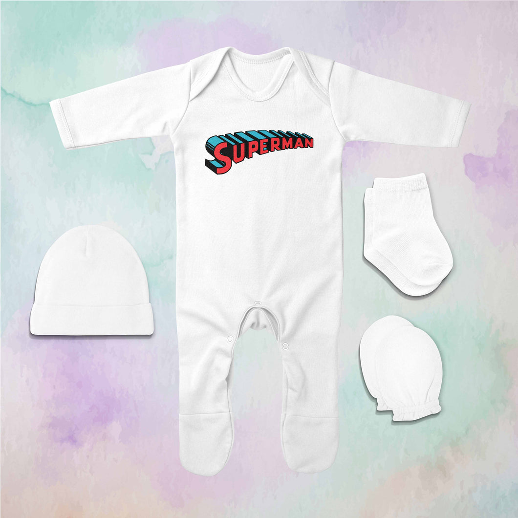 Superhero Cartoon Jumpsuit with Cap, Mittens and Booties Romper Set for Baby Boy - KidsFashionVilla