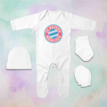 Load image into Gallery viewer, FC Bayern Munchen Logo Jumpsuit with Cap, Mittens and Booties Romper Set for Baby Boy - KidsFashionVilla
