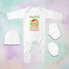 Load image into Gallery viewer, Baby Eating Food Jumpsuit with Cap, Mittens and Booties Romper Set for Baby Girl - KidsFashionVilla
