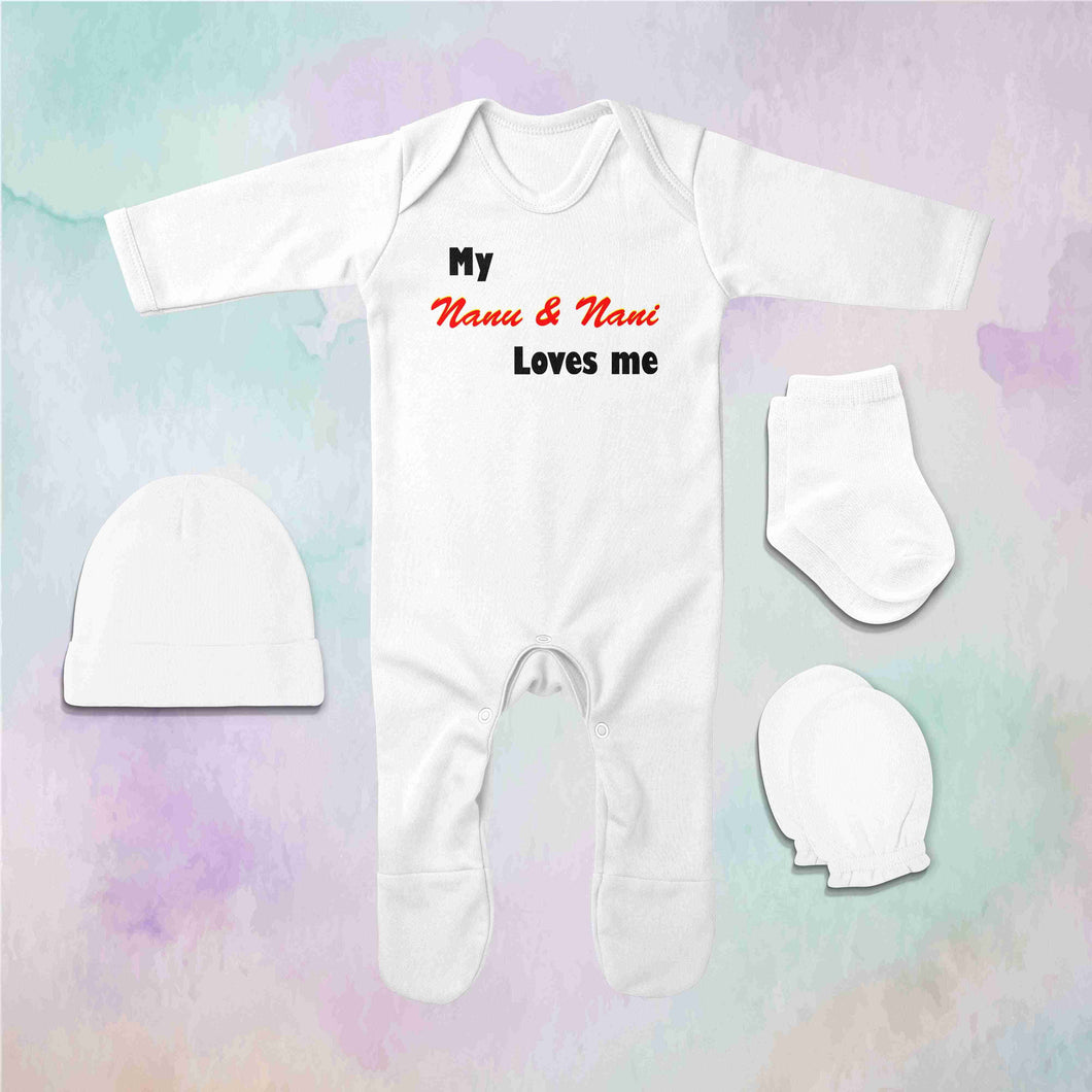 My Nanu Nani Loves Me Jumpsuit with Cap, Mittens and Booties Romper Set for Baby Boy - KidsFashionVilla