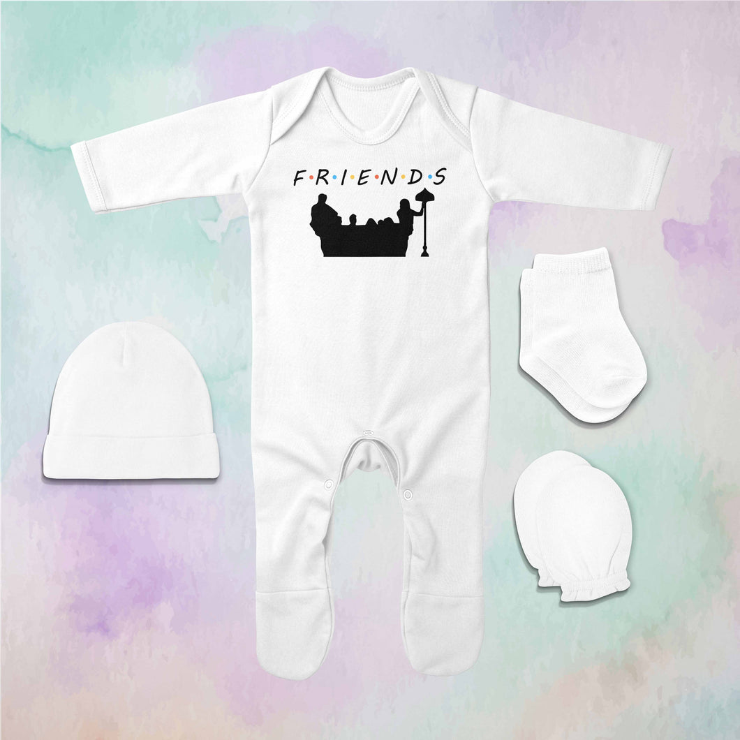 F.R.I.E.N.D.S Friends Web Series Jumpsuit with Cap, Mittens and Booties Romper Set for Baby Boy - KidsFashionVilla