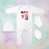 Manchester United Logo Jumpsuit with Cap, Mittens and Booties Romper Set for Baby Boy - KidsFashionVilla