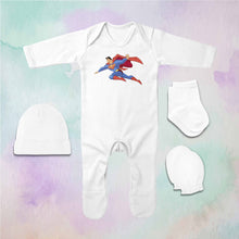 Load image into Gallery viewer, Smart Flying Superhero Cartoon Jumpsuit with Cap, Mittens and Booties Romper Set for Baby Boy - KidsFashionVilla
