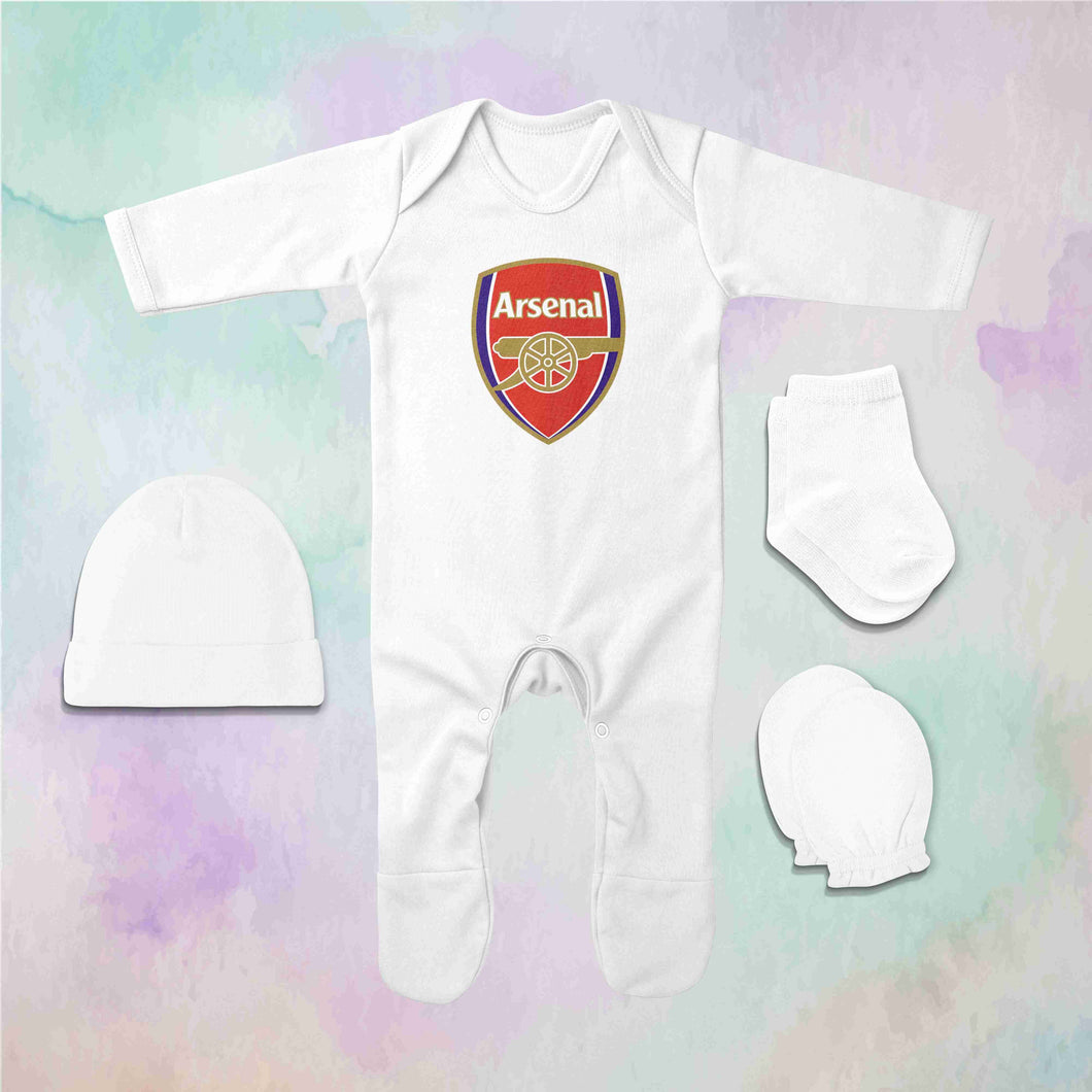 Arsenal Jumpsuit with Cap, Mittens and Booties Romper Set for Baby Boy - KidsFashionVilla