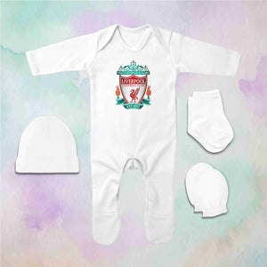 Liverpool Logo Jumpsuit with Cap, Mittens and Booties Romper Set for Baby Boy - KidsFashionVilla