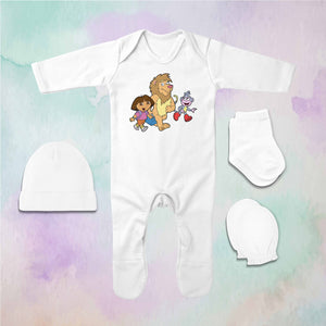Cute Friends Cartoon Jumpsuit with Cap, Mittens and Booties Romper Set for Baby Boy - KidsFashionVilla