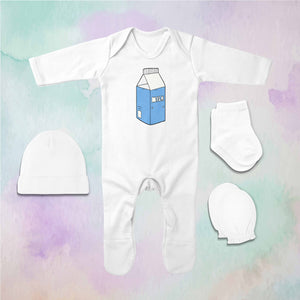 Milk Minimal Jumpsuit with Cap, Mittens and Booties Romper Set for Baby Boy - KidsFashionVilla