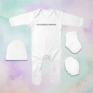 Psychedelic Moods Minimal Jumpsuit with Cap, Mittens and Booties Romper Set for Baby Boy - KidsFashionVilla