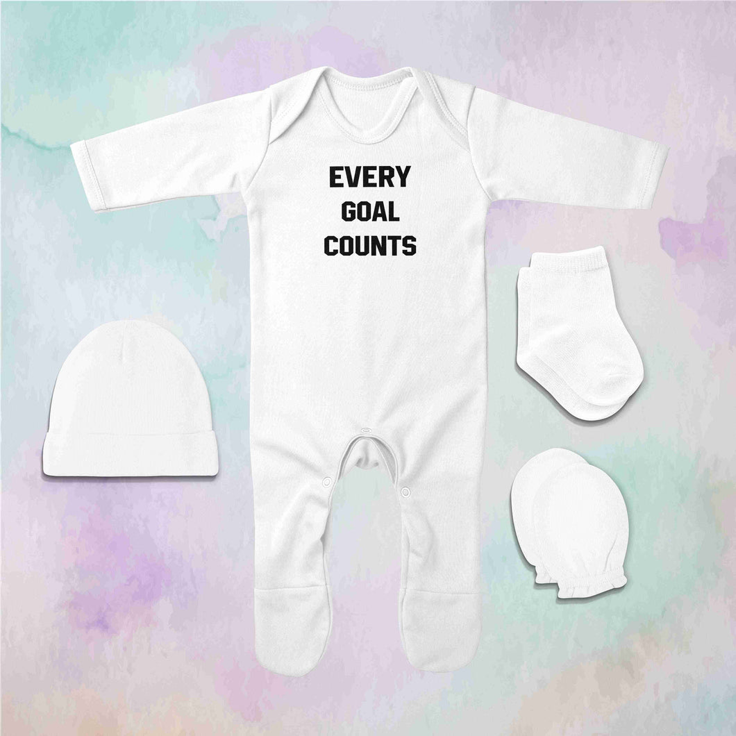 Every Goals Counts Quotes Jumpsuit with Cap, Mittens and Booties Romper Set for Baby Boy - KidsFashionVilla