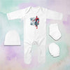 Superhero Cartoon Jumpsuit with Cap, Mittens and Booties Romper Set for Baby Boy - KidsFashionVilla